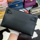 Hermes Kelly Pochette Bag Swift Leather Silver/Gold Metal WAX Black High