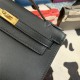 Hermes Kelly Pochette Bag Swift Leather Silver/Gold Metal WAX Black High