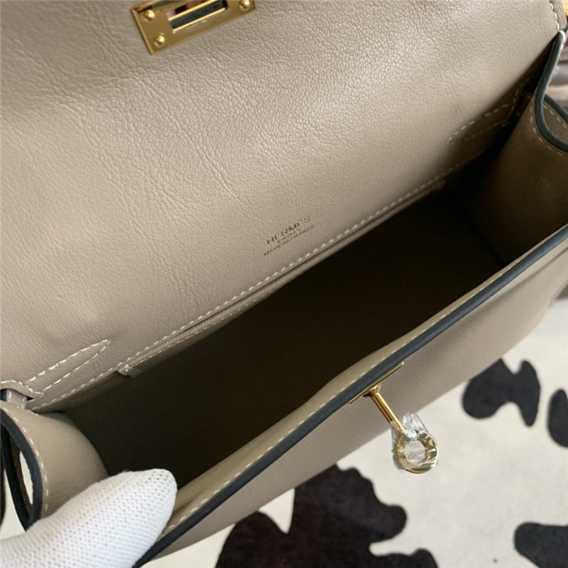 Hermes Kelly Pochette Bag Swift Leather Silver/Gold Metal WAX High