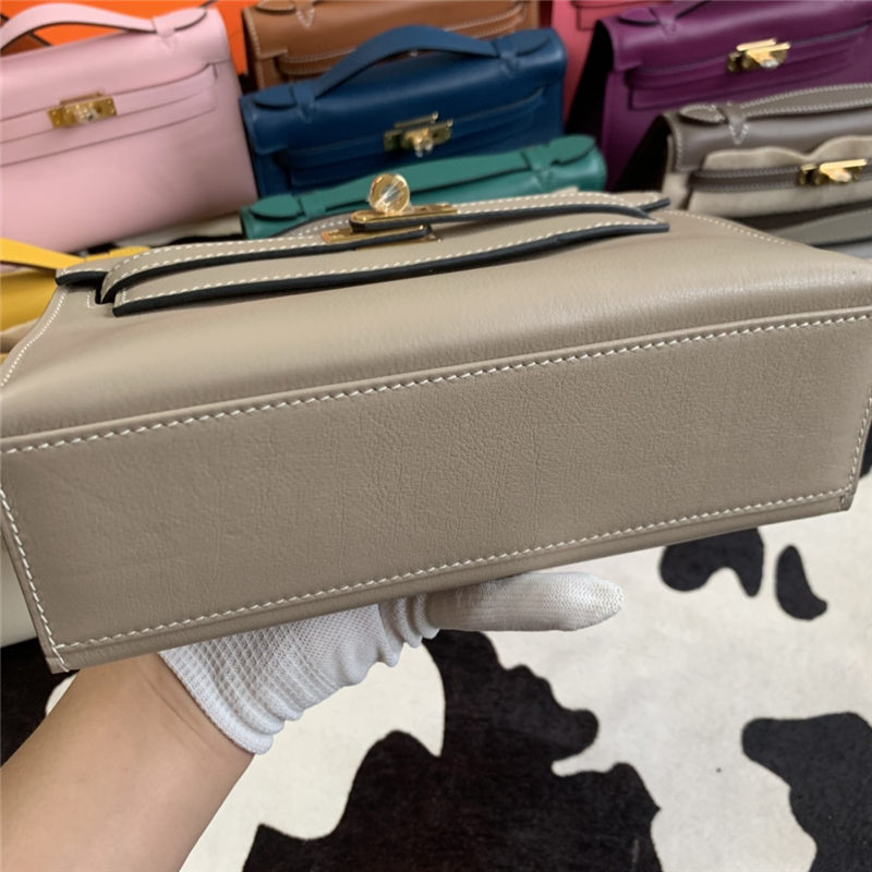 Hermes Kelly Pochette Bag Swift Leather Silver/Gold Metal WAX High