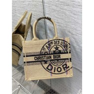 SMALL Dior BOOK TOTE Jute Canvas Embroidered with Dior Union Motif High