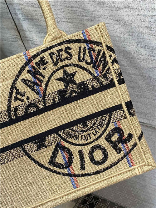 SMALL Dior BOOK TOTE Jute Canvas Embroidered with Dior Union Motif High