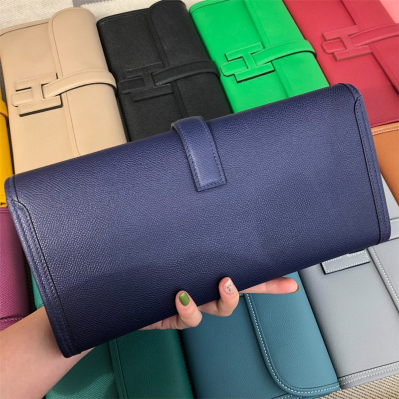 Hermes Jige Elan 29 Clutch Bag Epsom Leather WAX Royal Blue High