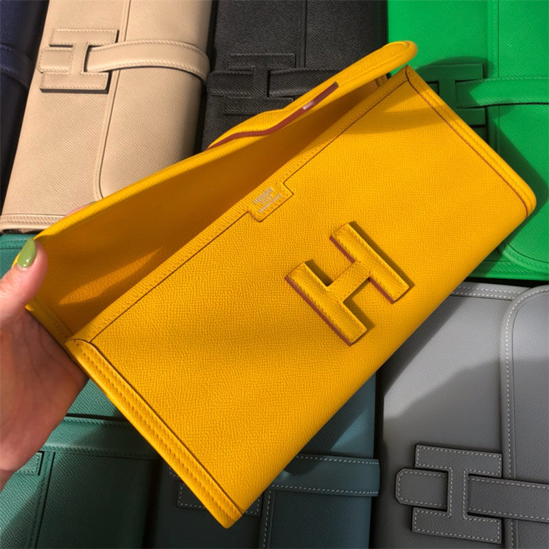 Hermes Jige Elan 29 Clutch Bag Epsom Leather WAX Yellow High