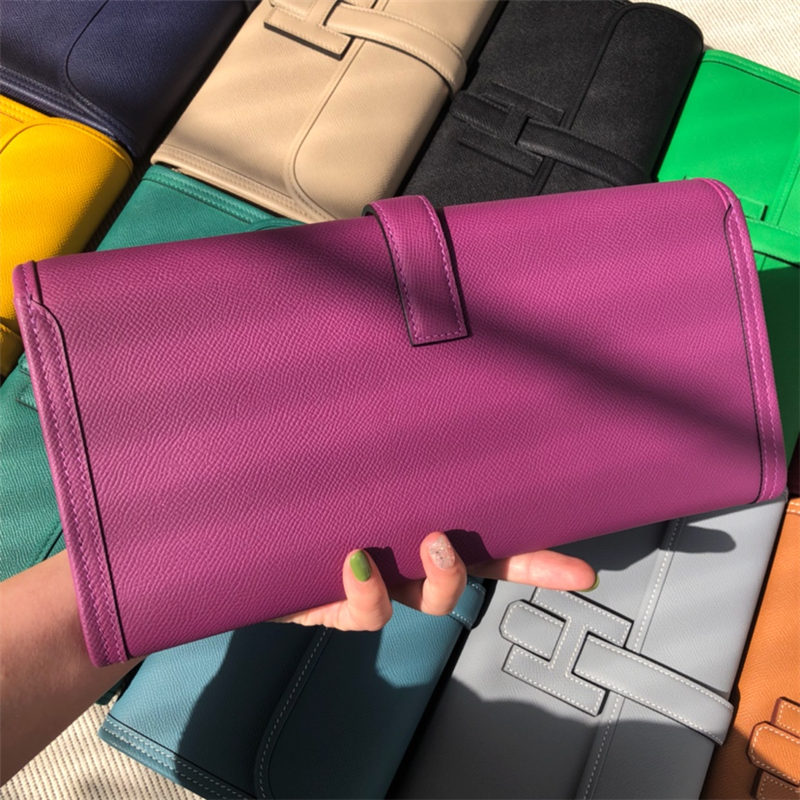 Hermes Jige Elan 29 Clutch Bag Epsom Leather WAX Purple High