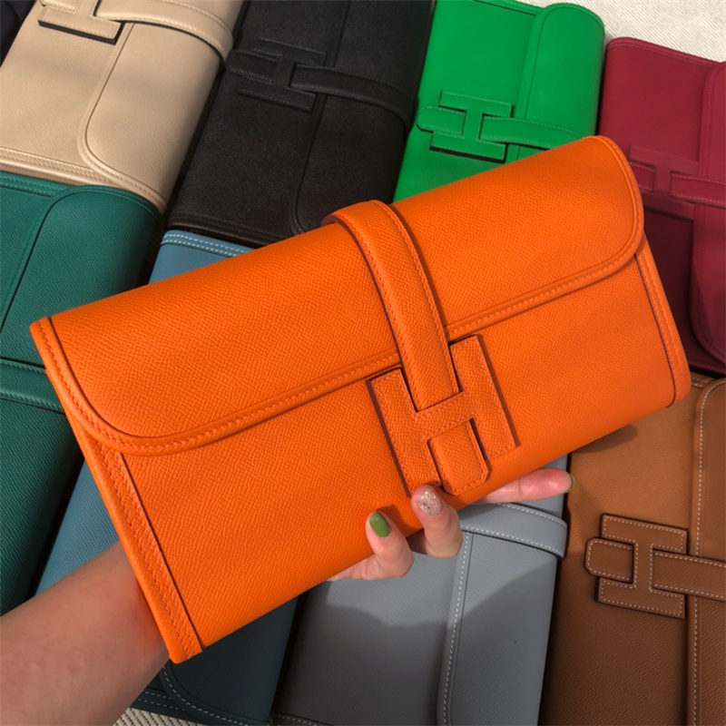 Hermes Jige Elan 29 Clutch Bag Epsom Leather WAX Orange High