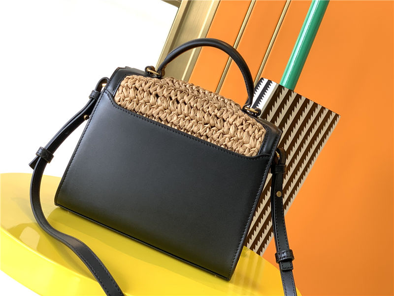 CASSANDRA MINI TOP HANDLE BAG IN RAFFIA AND LEATHER High