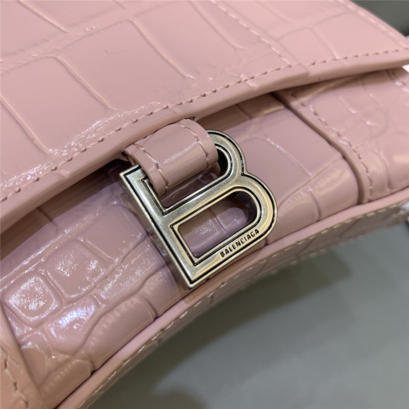 HOURGLASS MINI HANDBAG WITH CHAIN CROCODILE EMBOSSED Pink High