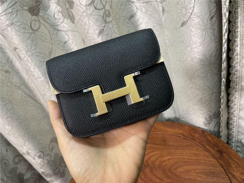 Hermes Constance Slim Wallet Leather Gold Metal WAX High