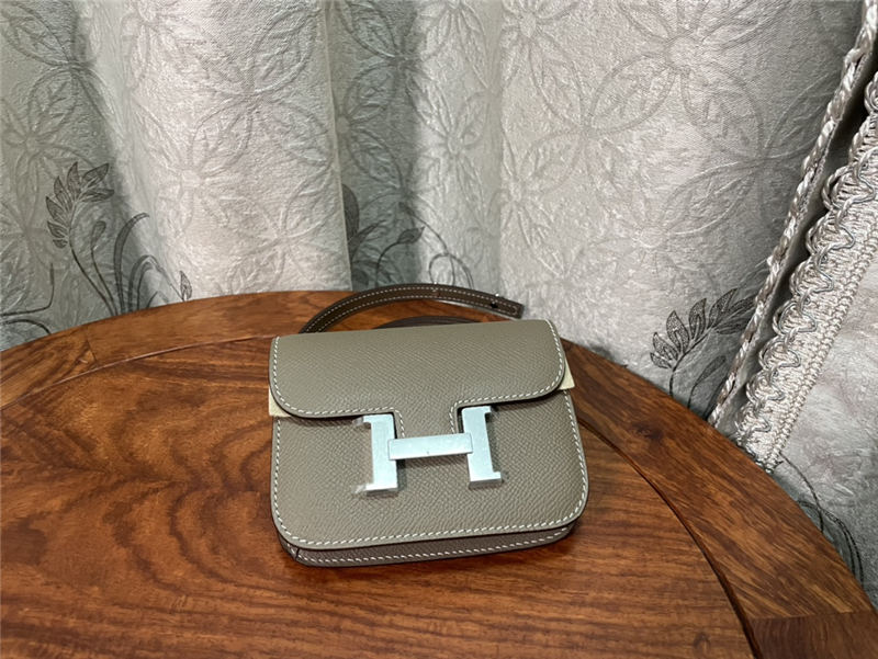 Hermes Constance Slim Wallet Leather Silver Metal WAX High