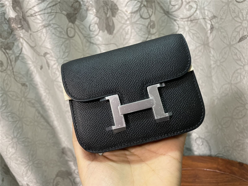 Hermes Constance Slim Wallet Leather Silver Metal WAX High