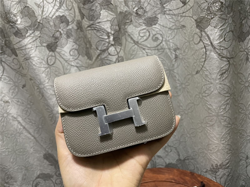 Hermes Constance Slim Wallet Leather Silver Metal WAX High