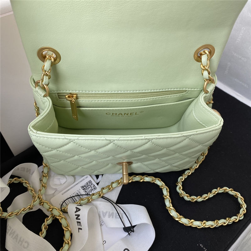 Supermini FLAP BAG Lambskin Gold-Metal AS1786 Lt Green A