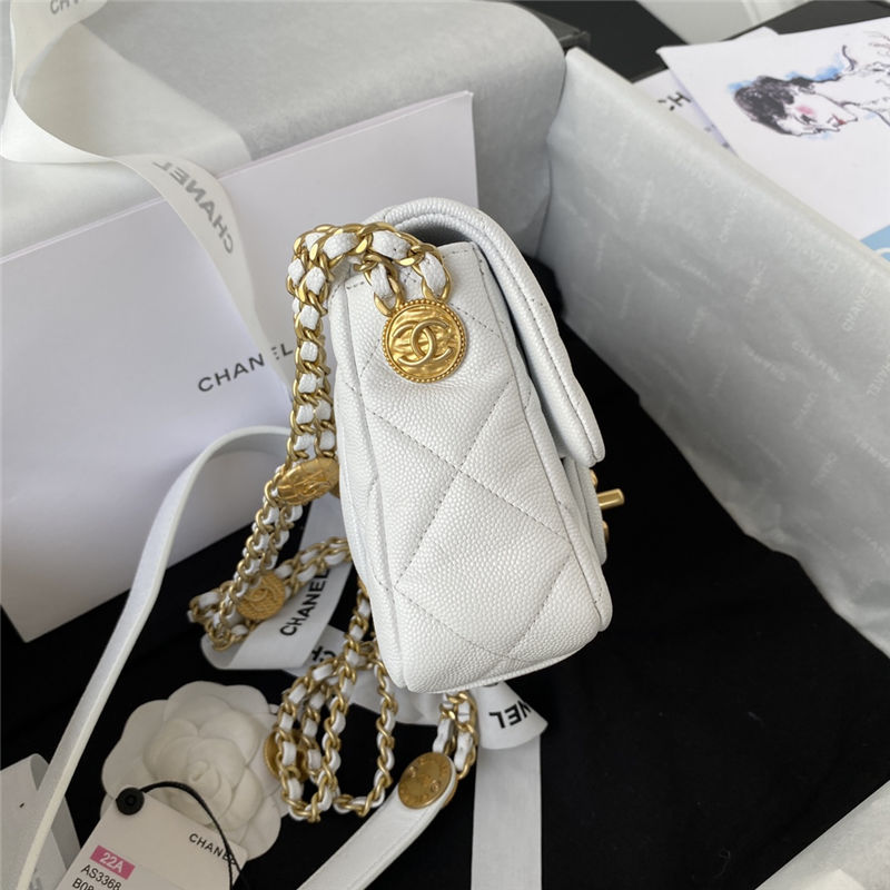 Chanel MINI FLAP BAG Grained Shiny Calfskin & Gold-Tone Metal AS3368 White A