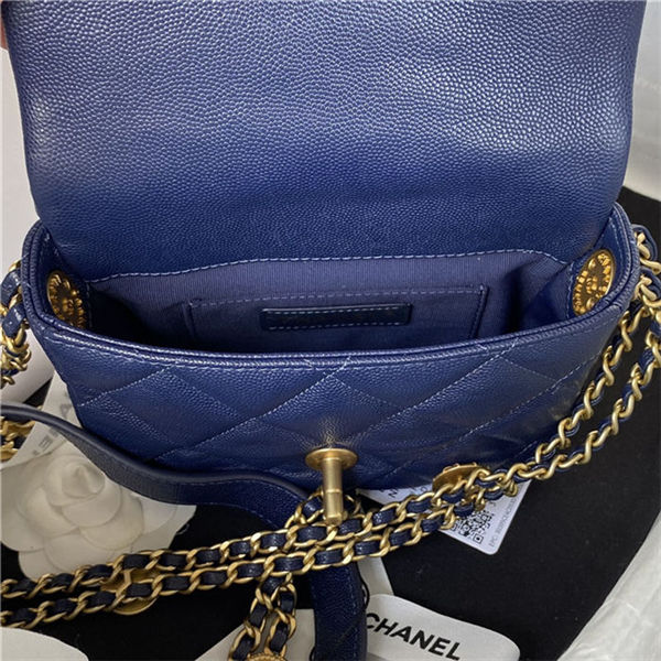 Chanel MINI FLAP BAG Grained Shiny Calfskin & Gold-Tone Metal AS3368 Navy A