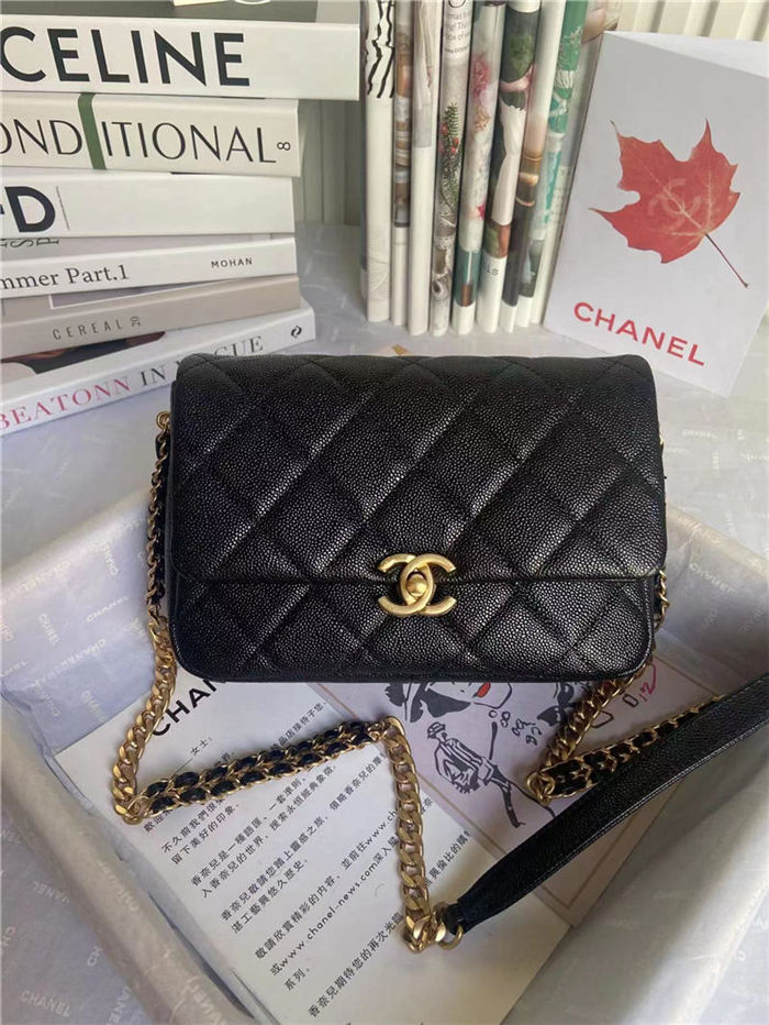 Chanel Melody Small flap Bag Grained Calfskin & Gold-Tone Metal Black High