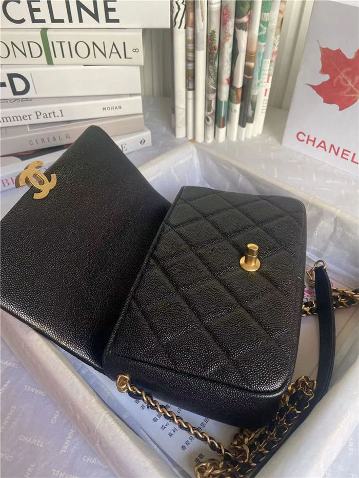 Chanel Melody Small flap Bag Grained Calfskin & Gold-Tone Metal Black High