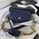 WALLET ON CHAIN Grained Shiny Calfskin & Gold-Tone Metal AP2840 Navy A