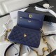 WALLET ON CHAIN Grained Shiny Calfskin & Gold-Tone Metal AP2840 Navy A