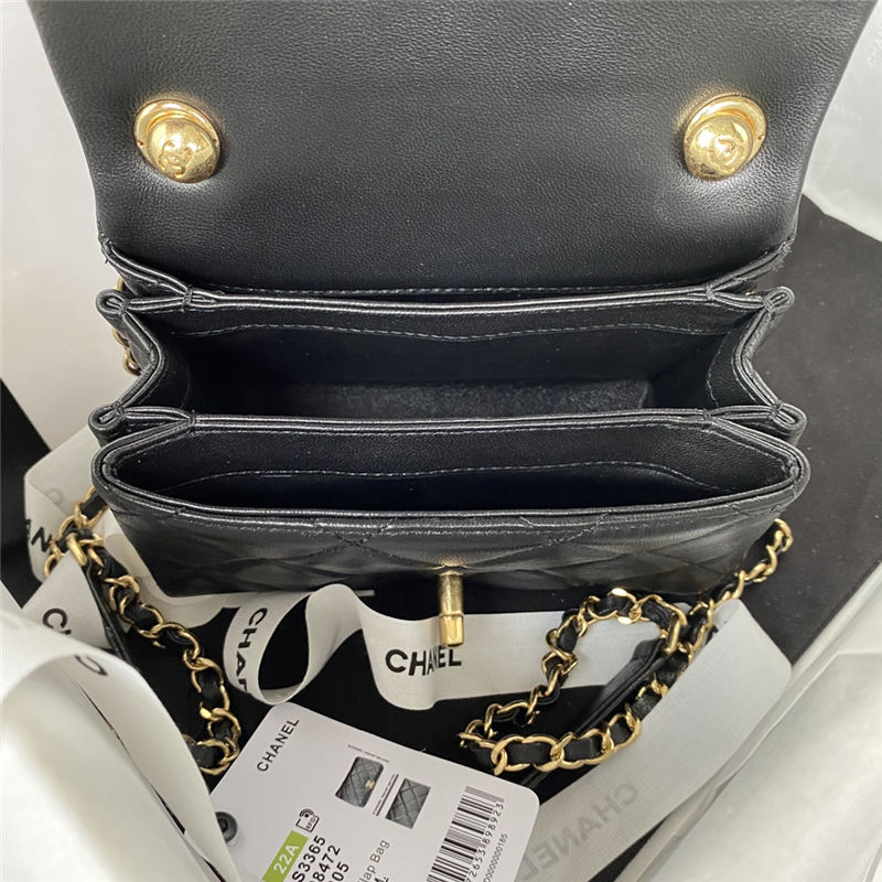 Supermini Flap Bag AS3365 Lambskin & Gold-Tone Metal Black A