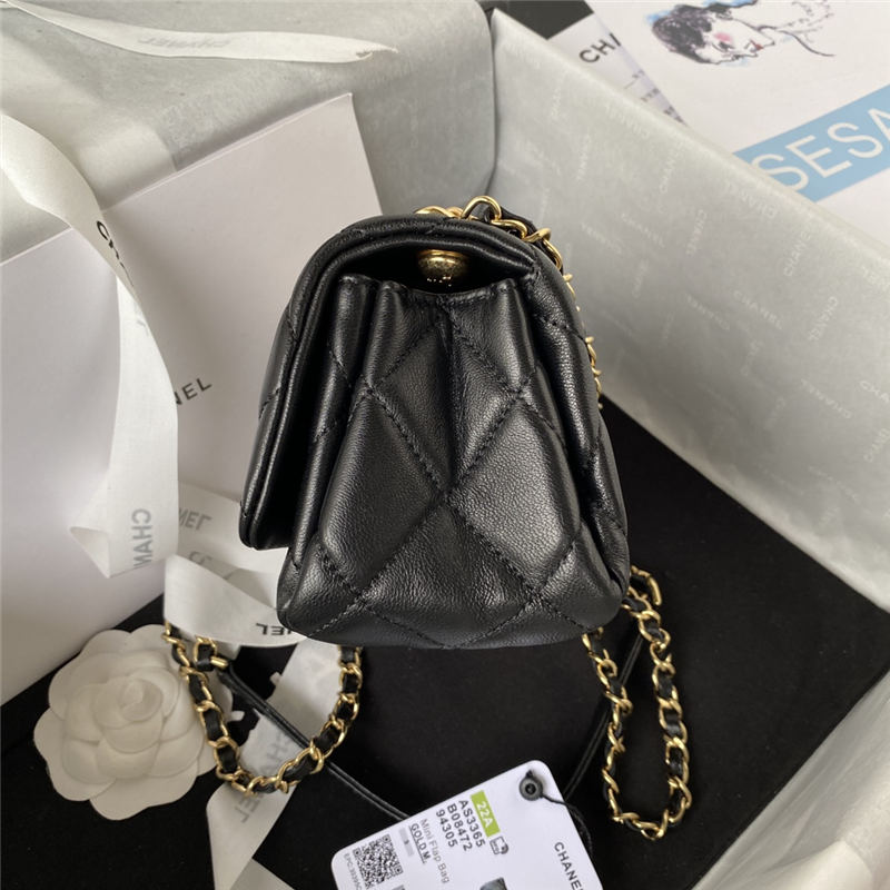 Supermini Flap Bag AS3365 Lambskin & Gold-Tone Metal Black A