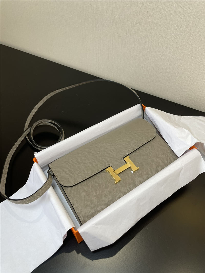 Hermes Constance To Go Long Wallet Epsom Leather Grey Gold-Metal WAX High