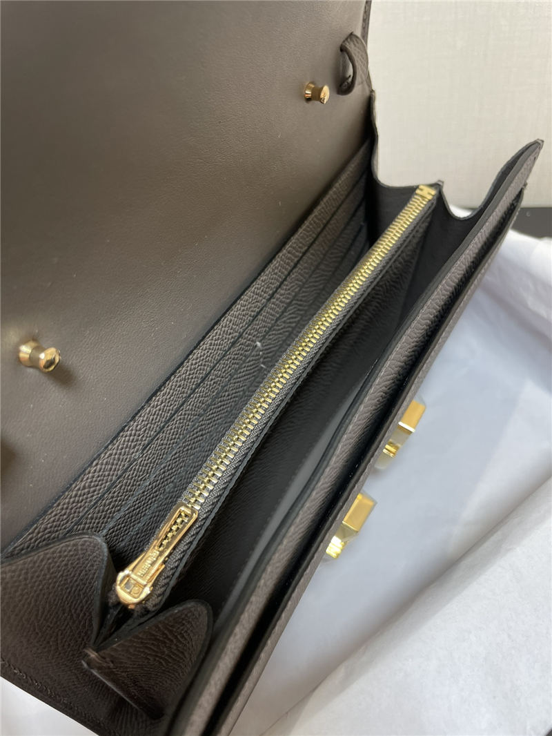 Hermes Constance To Go Long Wallet Epsom Leather Dark Grey Gold-Metal WAX High