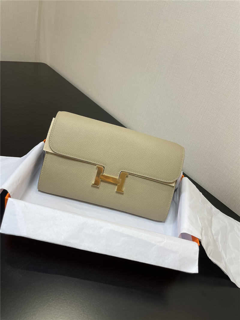 Hermes Constance To Go Long Wallet Epsom Leather Light Grey Gold-Metal WAX High