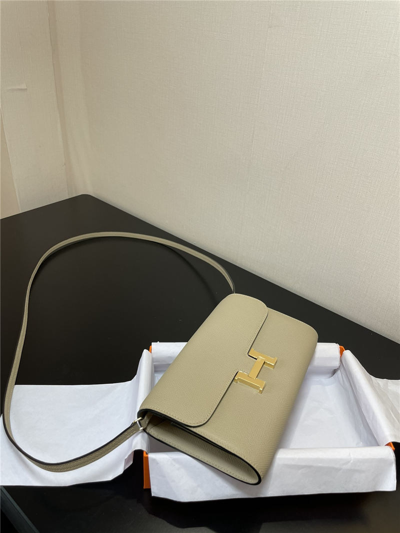 Hermes Constance To Go Long Wallet Epsom Leather Light Grey Gold-Metal WAX High