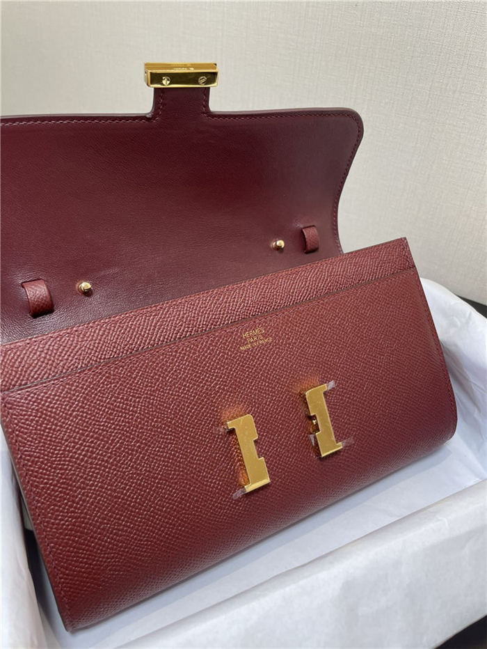 Hermes Constance To Go Long Wallet Epsom Leather Burgundy Gold-Metal WAX High