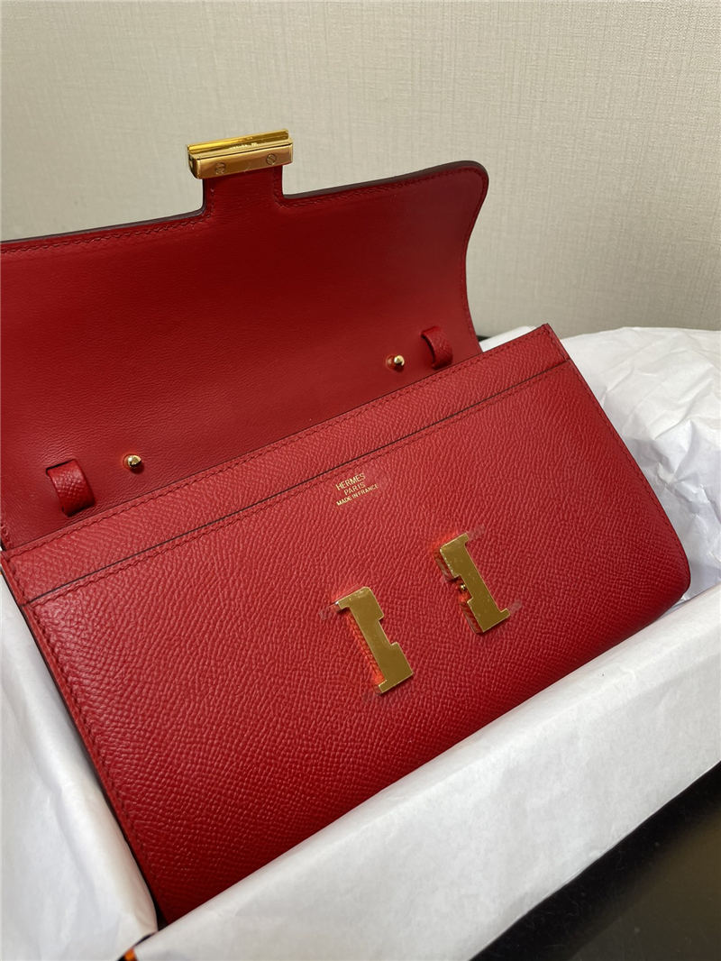 Hermes Constance To Go Long Wallet Epsom Leather Red Gold-Metal WAX High