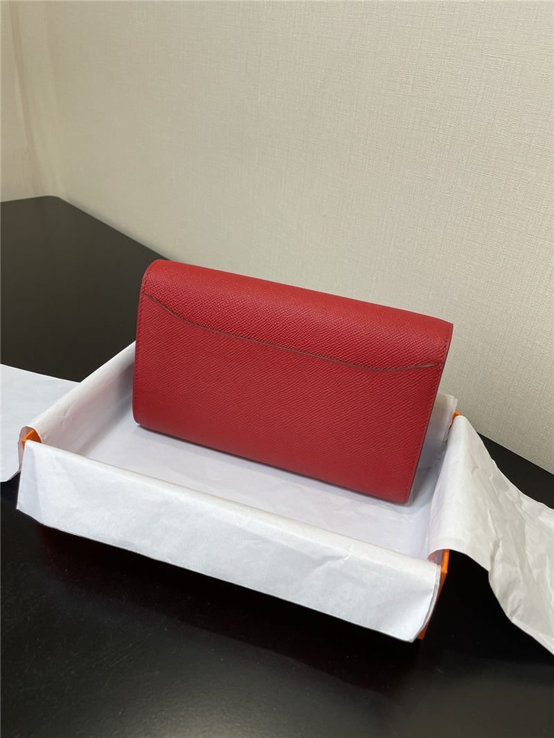 Hermes Constance To Go Long Wallet Epsom Leather Red Silver-Metal WAX High