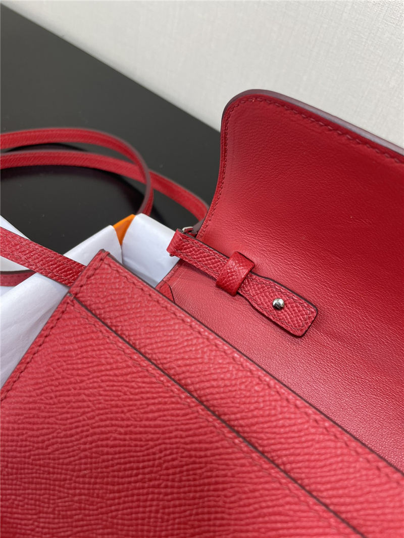 Hermes Constance To Go Long Wallet Epsom Leather Red Silver-Metal WAX High