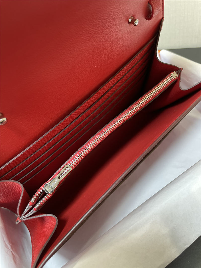 Hermes Constance To Go Long Wallet Epsom Leather Red Silver-Metal WAX High