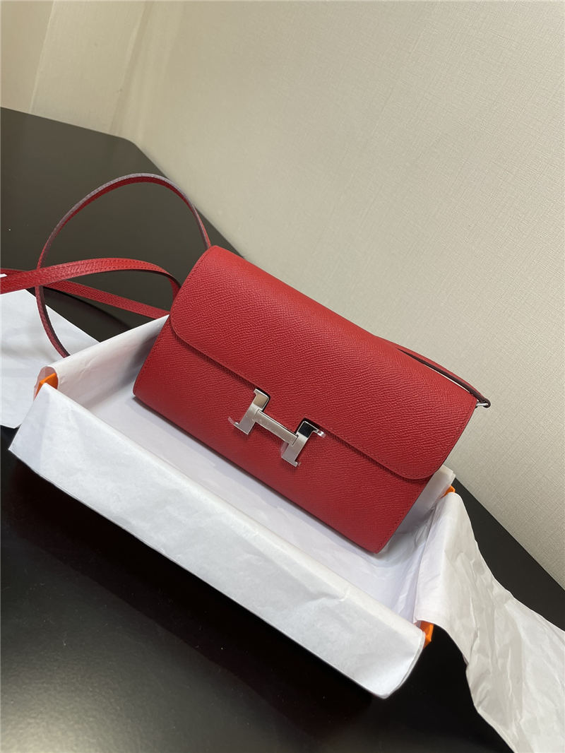 Hermes Constance To Go Long Wallet Epsom Leather Red Silver-Metal WAX High