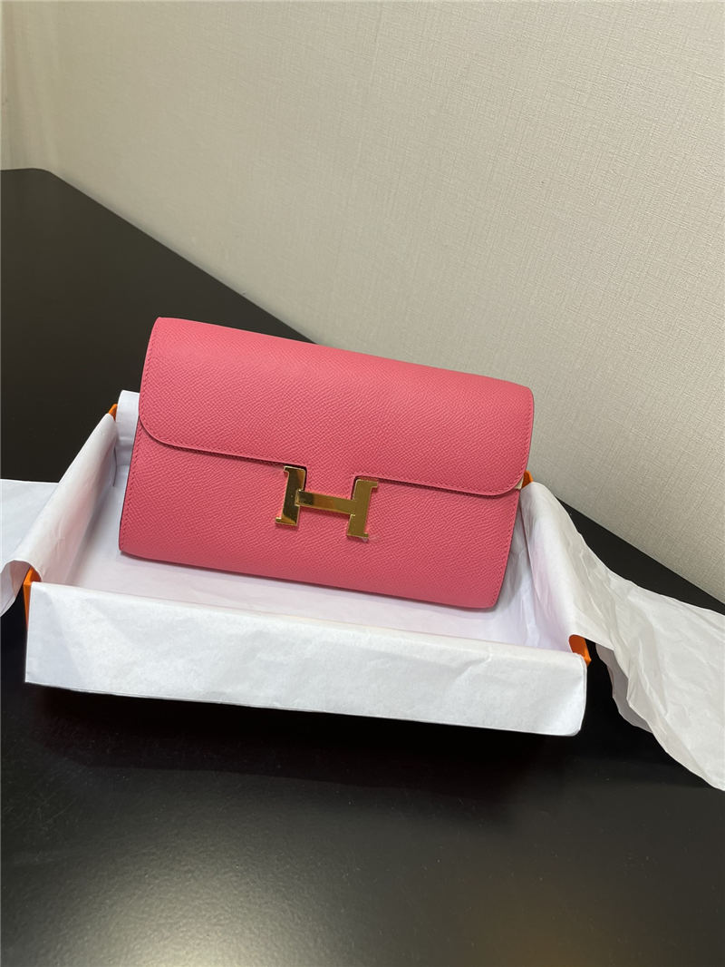 Hermes Constance To Go Long Wallet Epsom Leather Rose Pink Gold-Metal WAX High