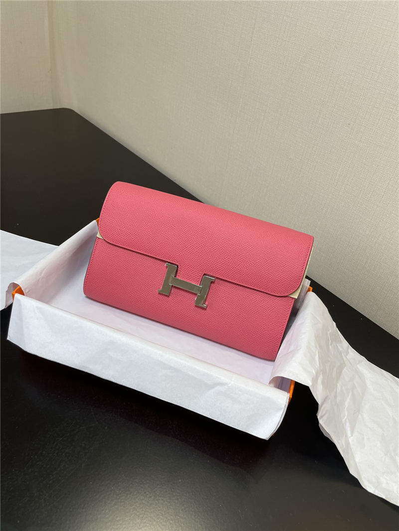 Hermes Constance To Go Long Wallet Epsom Leather Rose Pink Silver-Metal WAX High