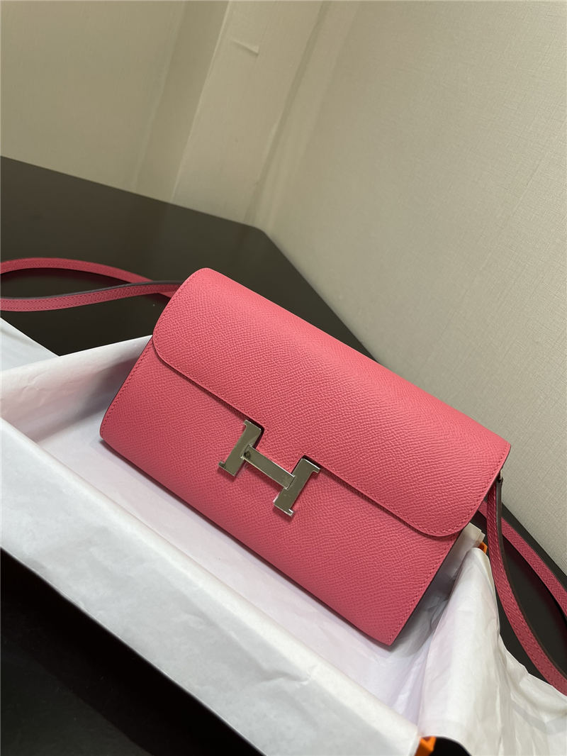 Hermes Constance To Go Long Wallet Epsom Leather Rose Pink Silver-Metal WAX High