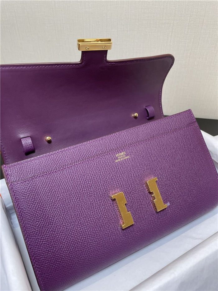 Hermes Constance To Go Long Wallet Epsom Leather Purple Gold-Metal WAX High