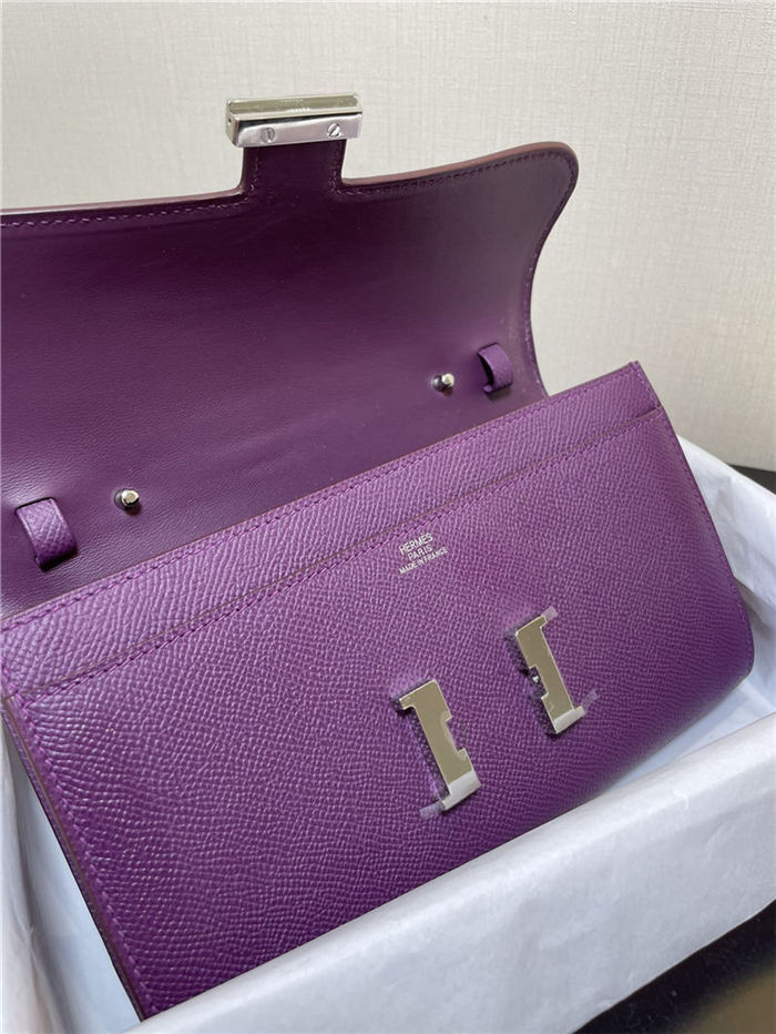 Hermes Constance To Go Long Wallet Epsom Leather Purple Silver-Metal WAX High