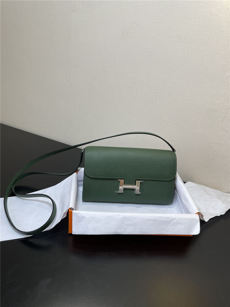 Hermes Constance To Go Long Wallet Epsom Leather Dark Green Silver-Metal WAX High