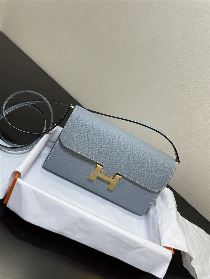 Hermes Constance To Go Long Wallet Epsom Leather Grey Blue Gold-Metal WAX High