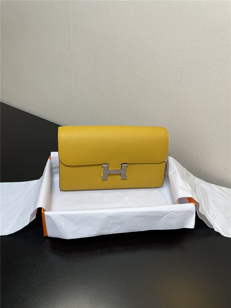 Hermes Constance To Go Long Wallet Epsom Leather Yellow Silver-Metal WAX High