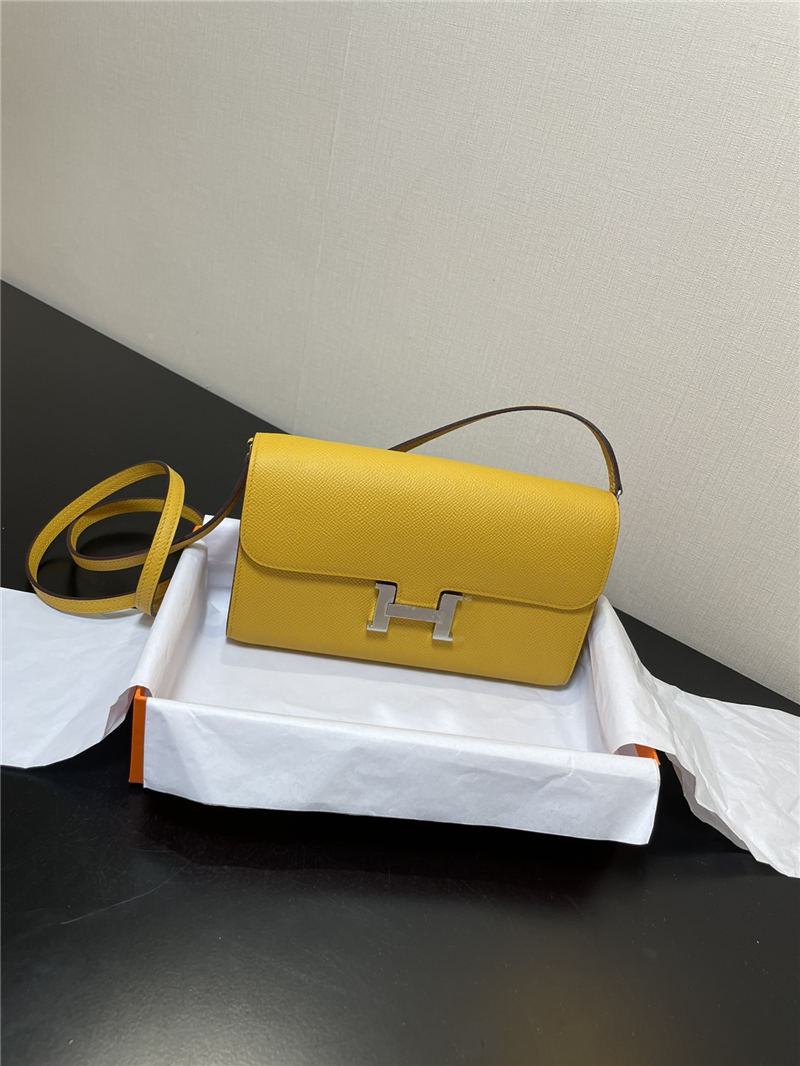 Hermes Constance To Go Long Wallet Epsom Leather Yellow Silver-Metal WAX High