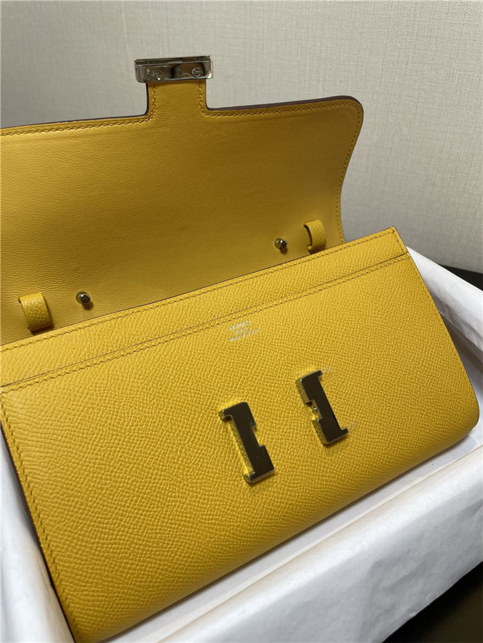 Hermes Constance To Go Long Wallet Epsom Leather Yellow Silver-Metal WAX High