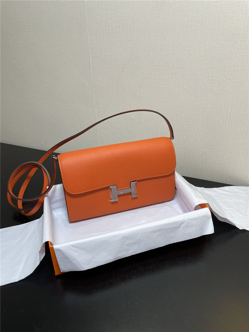 Hermes Constance To Go Long Wallet Epsom Leather Orange Silver-Metal WAX High