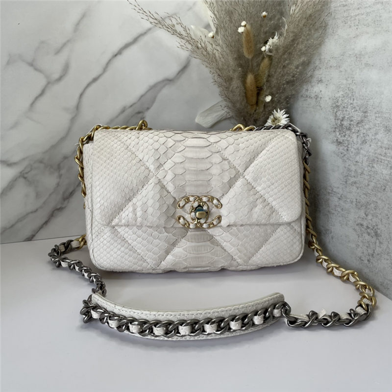 Chanel 19 Flap Bag Snake Gold-Tone, Silver-Tone & Ruthenium-Finish Metal High