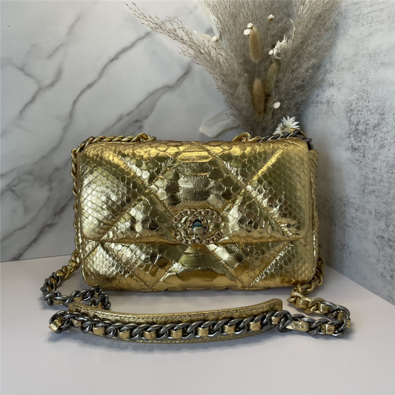 Chanel 19 Flap Bag Snake Gold-Tone, Silver-Tone & Ruthenium-Finish Metal High