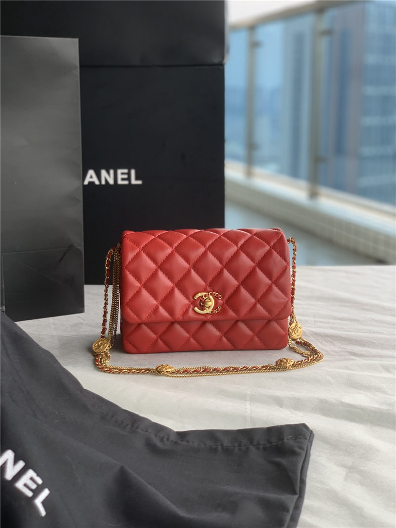 Chanel MINI FLAP BAG AS3378 Lambskin & Gold-Tone Metal Red High