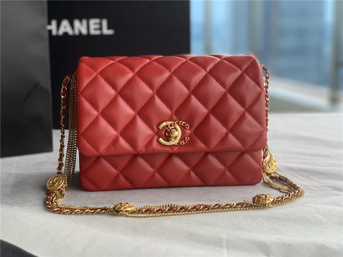 Chanel MINI FLAP BAG AS3378 Lambskin & Gold-Tone Metal Red High